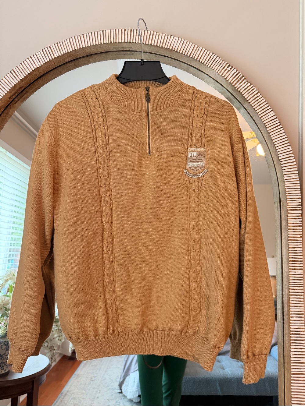 Glenmuir 1891 Men’s Camel Wool Blend Fully Lined Golf Sweater Quarter Zip Teflon